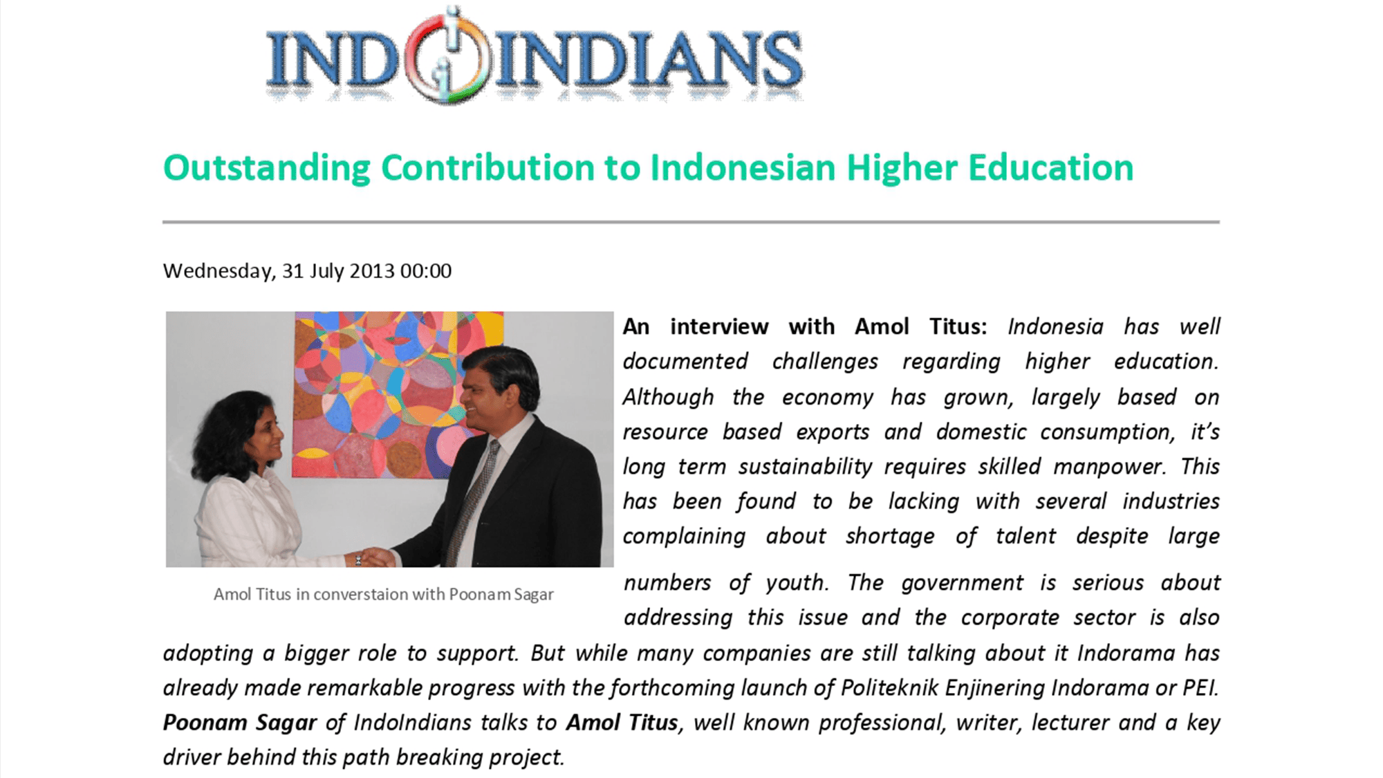 Amol Titus - Outstanding Contribution to Indonesian Higher Education