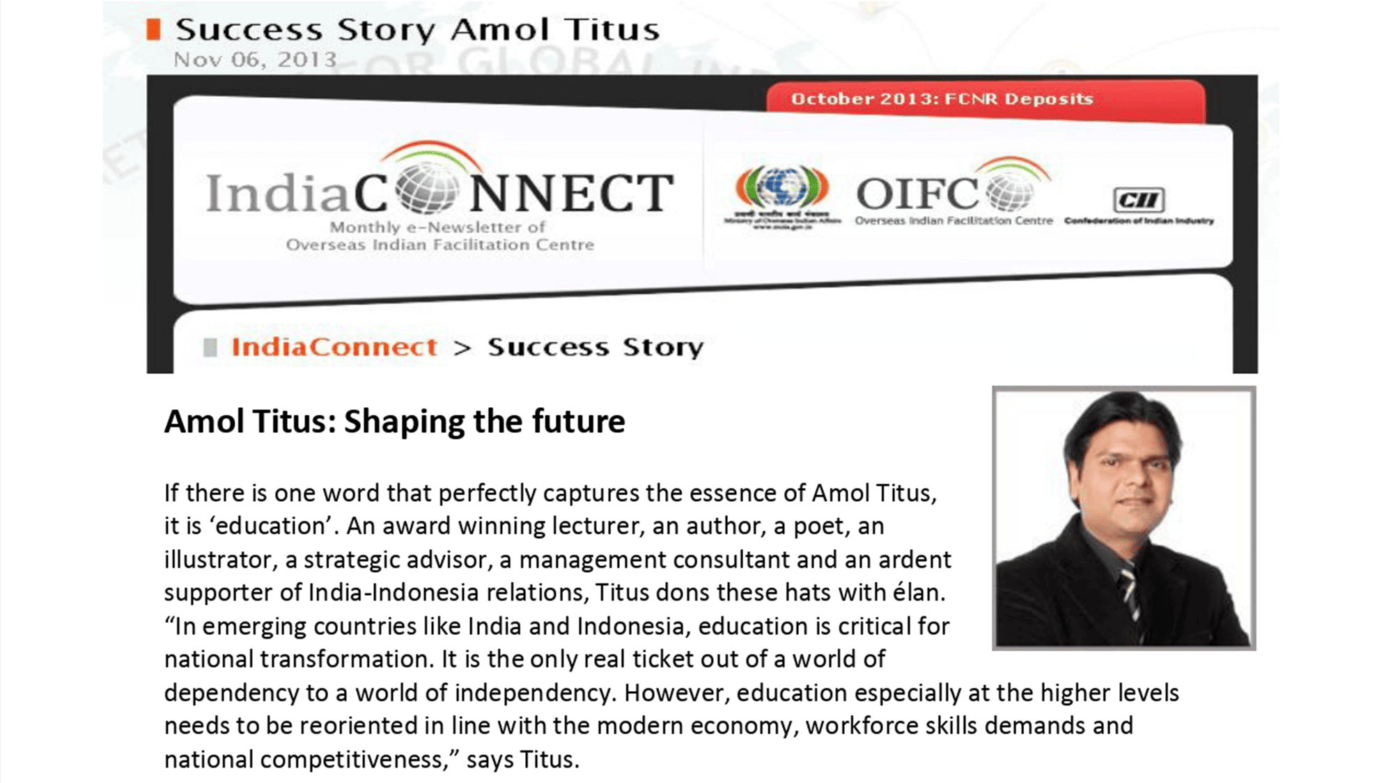 Amol Titus - Success Story, OIFC Nov 2013
