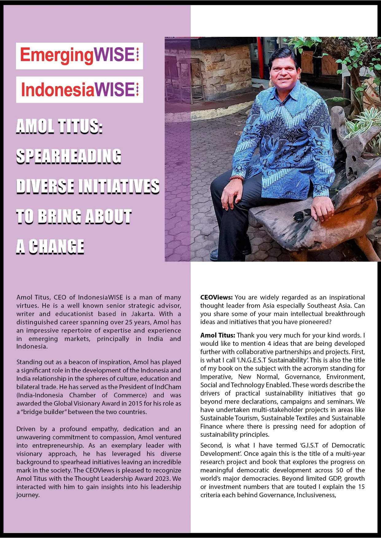 Amol Titus awarded Thought Leadership Award 2023 by CEO Views Magazine